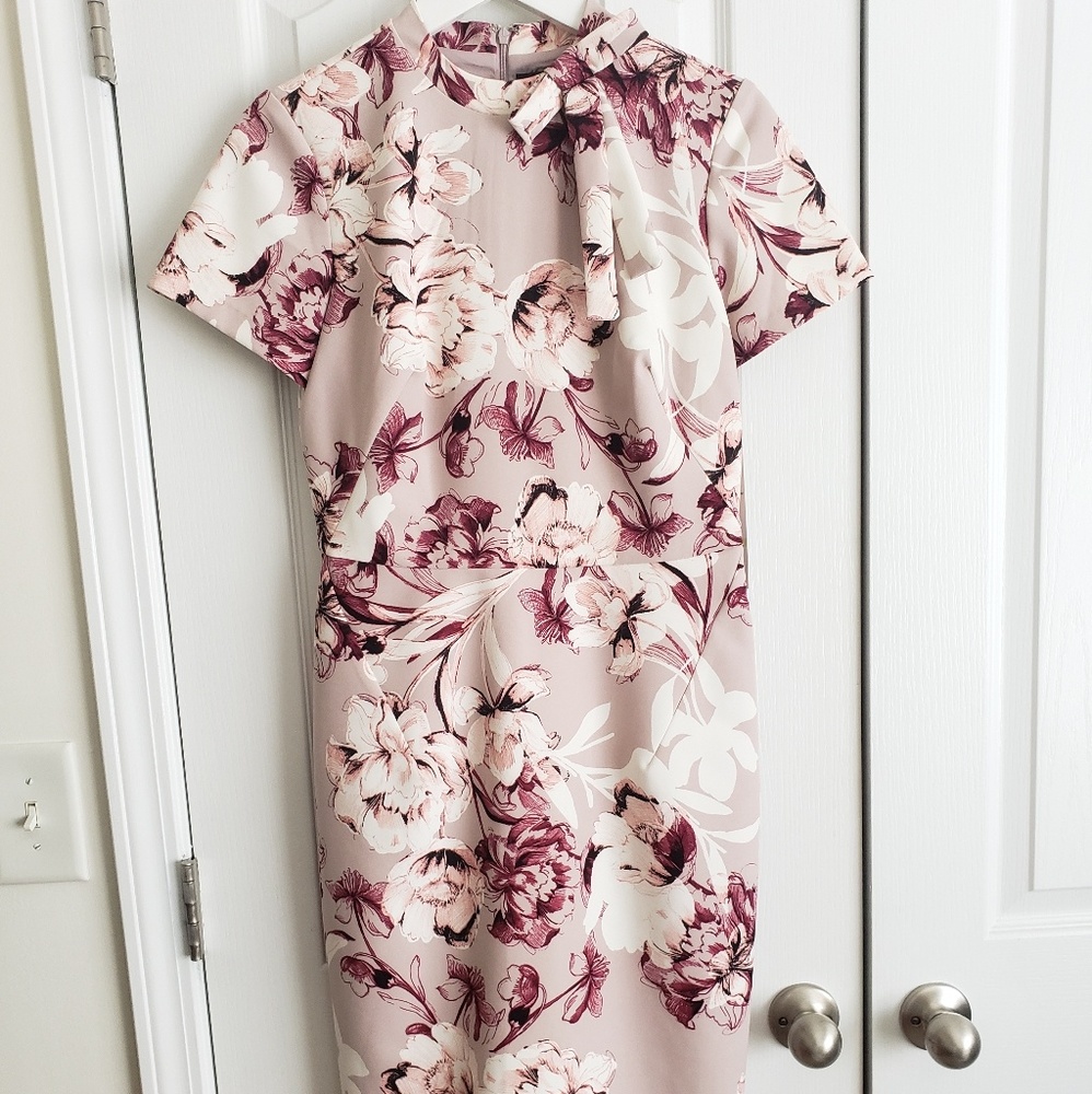 LESLIE FAY floral hi-neck bow dress